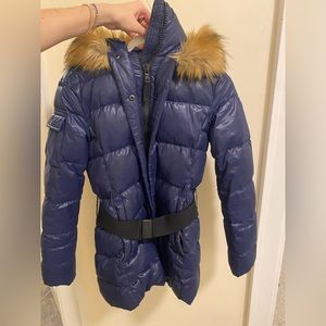 Navy blue with camel faux fur S13 winter jacket size small